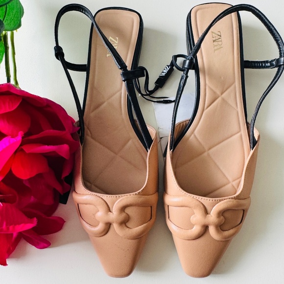 Zara beige raised detail flat slingbacks NWT - Picture 1 of 4